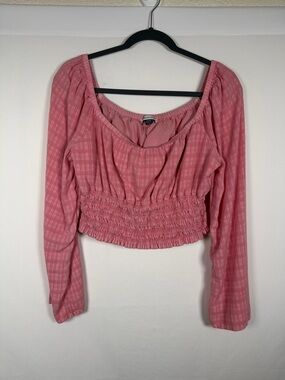 American Eagle Outfitters Pink Cottage Smocked Cropped Peasant Top Flare Sleeve